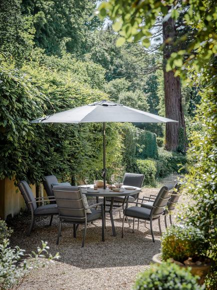 LG Outdoor Monza 6-Seater Garden Oval Dining Table & Chairs Set with Parasol, Grey - view 2, Grey