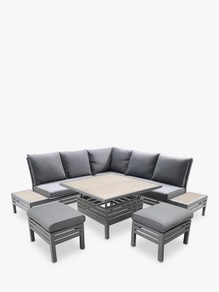 LG Outdoor Monza 7-Seater Modular Garden Dining Set with Adjustable Height Table, Grey, Grey