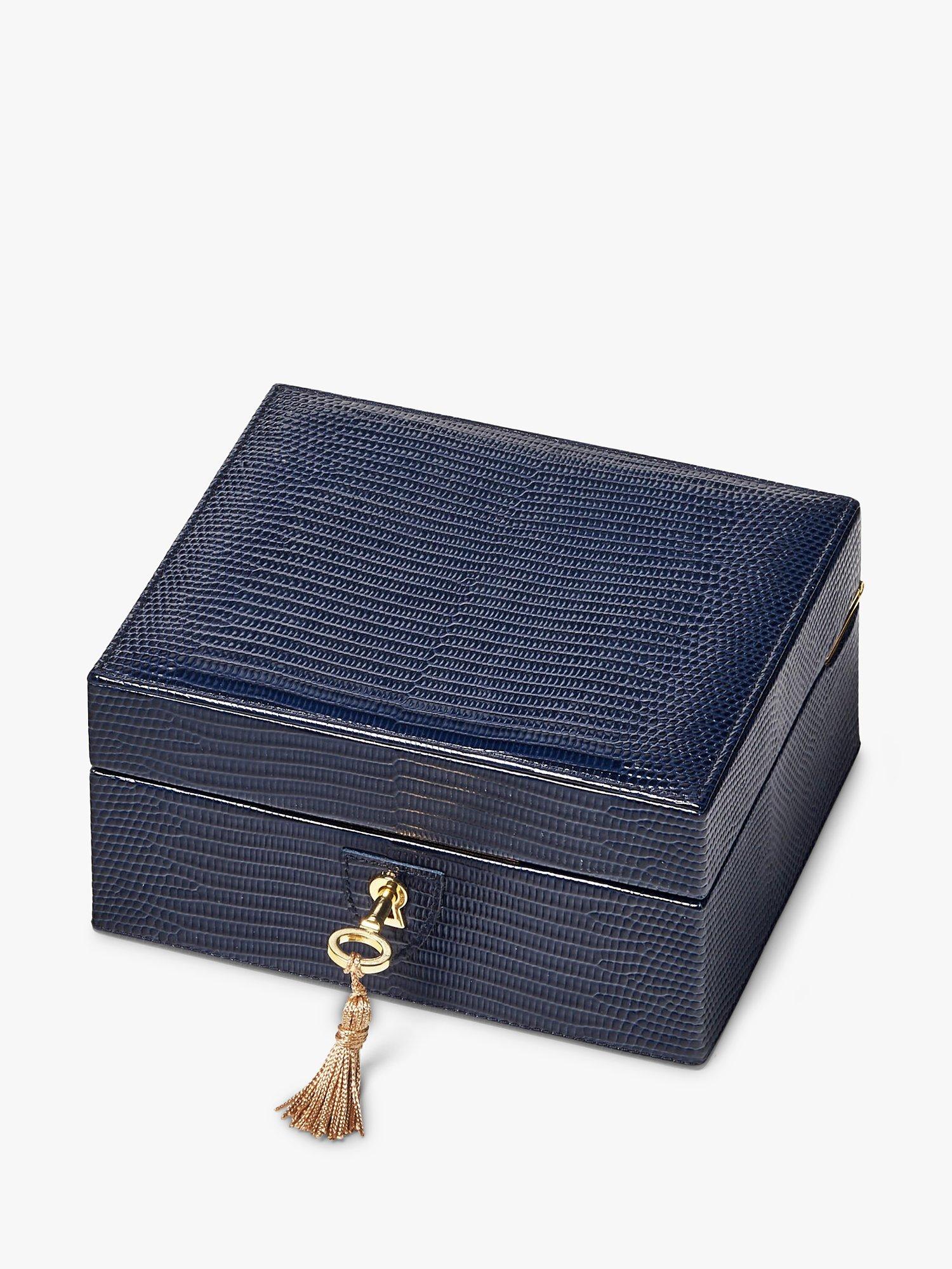 Aspinal of London Bijou Leather Jewellery Case, Midnight Blue