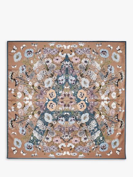 Aspinal of London Botanical 'A' Silk Square Scarf, Latte/Multi, Latte/Multi