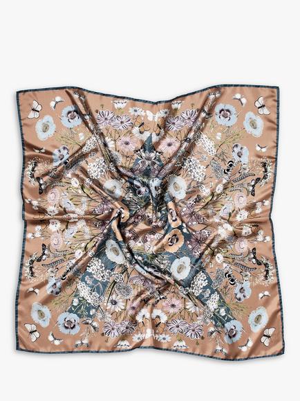 Aspinal of London Botanical 'A' Silk Square Scarf, Latte/Multi - view 2, Latte/Multi