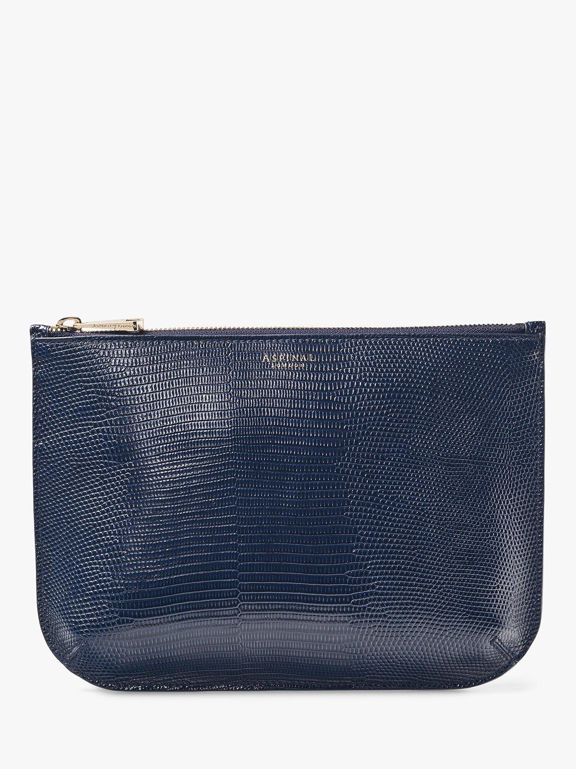Aspinal of London Ella Faux Lizard Large Leather Pouch Purse, Midnight