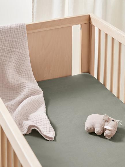 Bedfolk Cotton Fitted Cotbed Sheet, 70 x 140cm, Moss