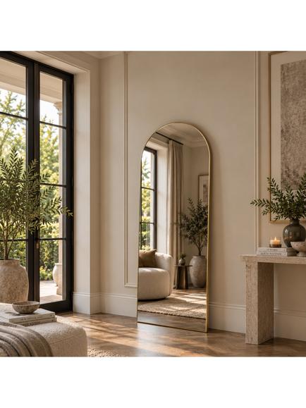 Yearn Delicacy Arched Wood Frame Wall/Leaner Mirror - view 2, Gold