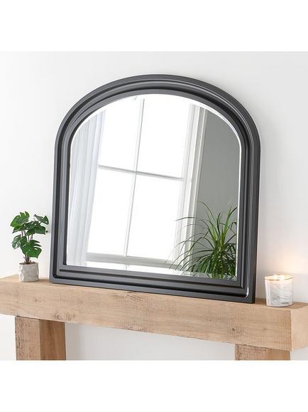 Yearn Vogue Overmantel Wood Frame Bevelled Edge Wall Mirror, 83 x 105cm, Black