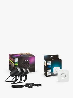 Philips Hue White and Colour Ambiance Lily LED Smart 3 Outdoor Spotlights with Bluetooth & Bridge, Black