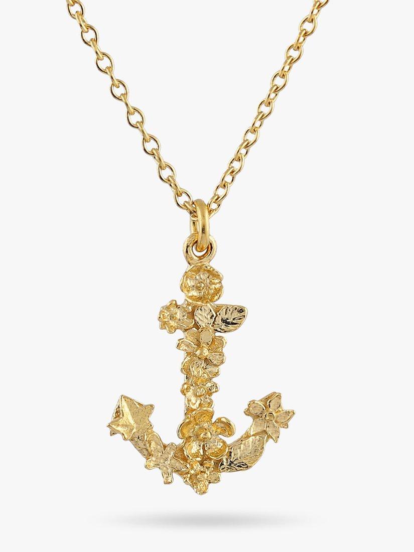 Alex Monroe Flower and Leaf Anchor Pendant Necklace, Gold