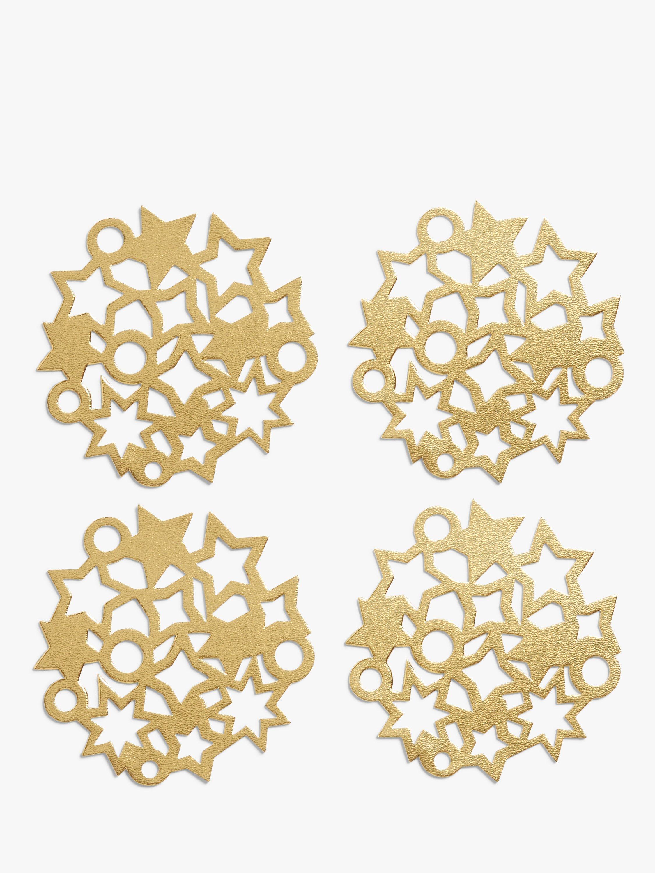 John Lewis Cut-Out Stars PVC Round Coasters, Set of 4, Gold