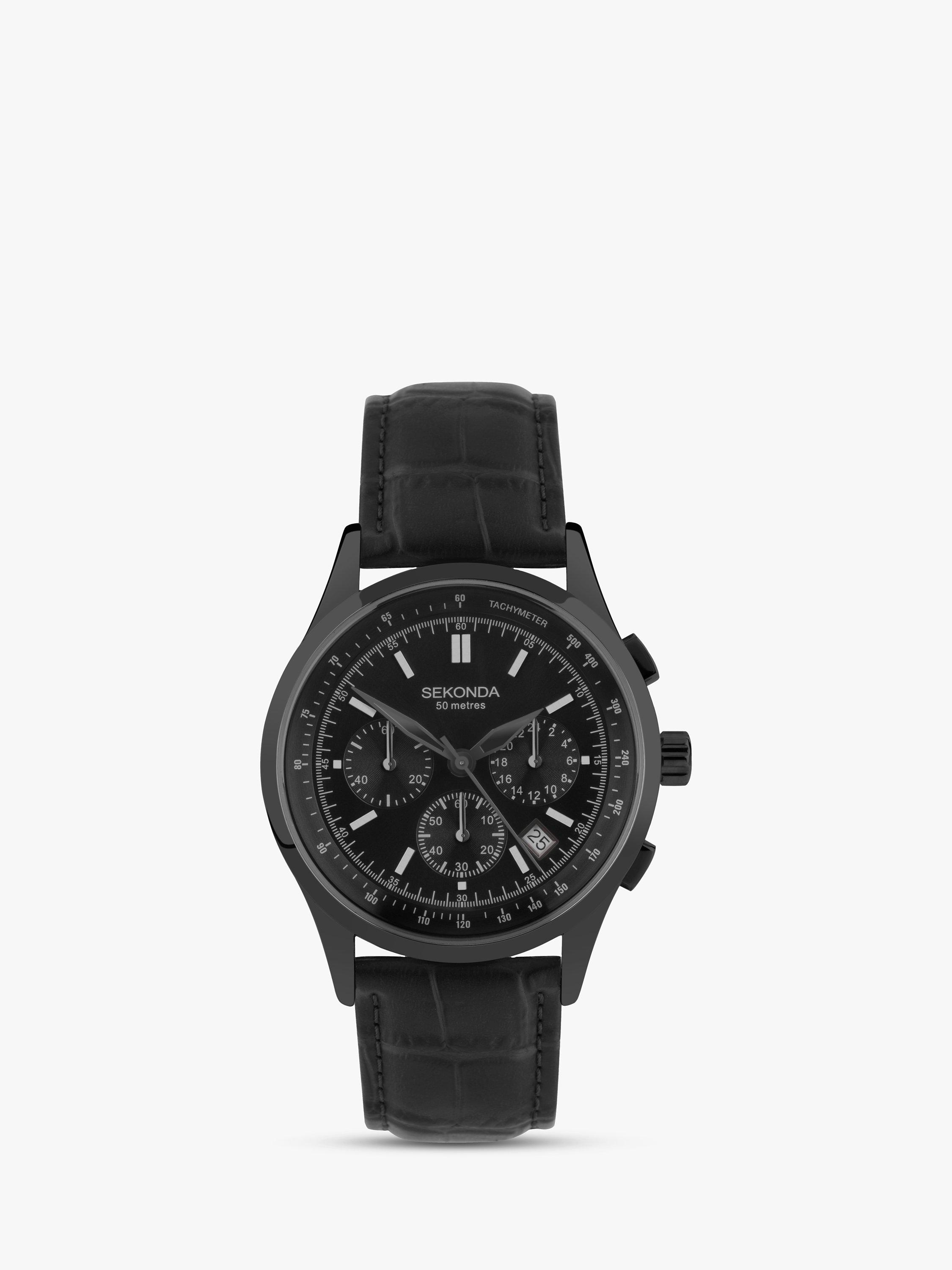 Sekonda 30113 Men's Chronograph Leather Strap Watch, Black