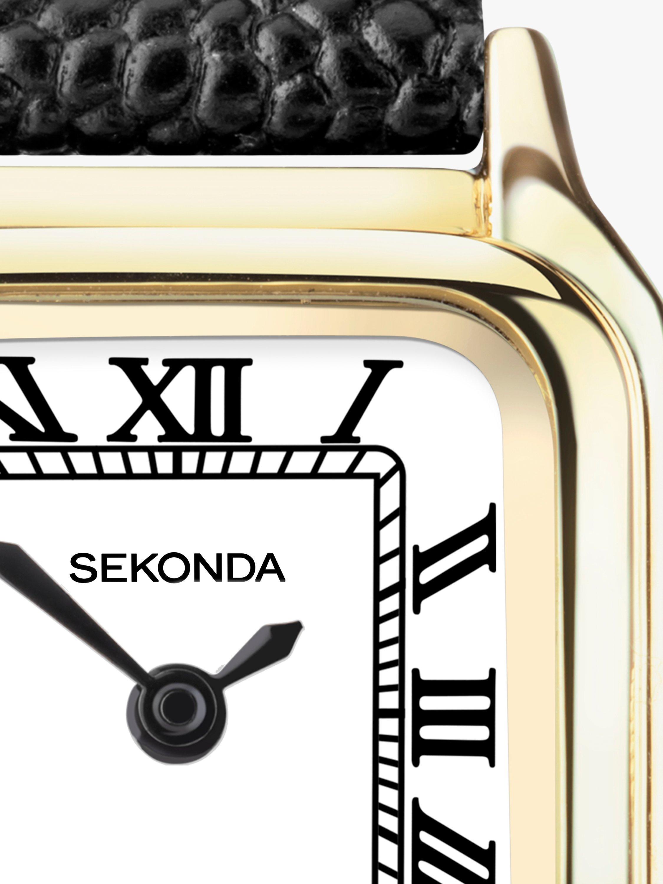 Product image 2 of 4, which shows Sekonda 40557 Women's Square Roman Numeral Leather Strap Watch, Black