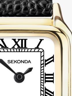 Sekonda 40557 Women's Square Roman Numeral Leather Strap Watch, Black - view 2, Black