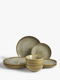 John Lewis Field Reactive Glaze Stoneware Dinnerware Set, 12 Piece, Brown, Brown