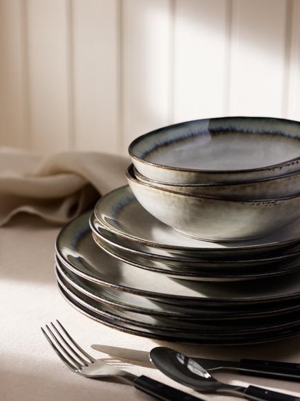 John Lewis Swirl Contrast Rim Stoneware Dinnerware Set, 12 Piece, Off White - view 2, Off White