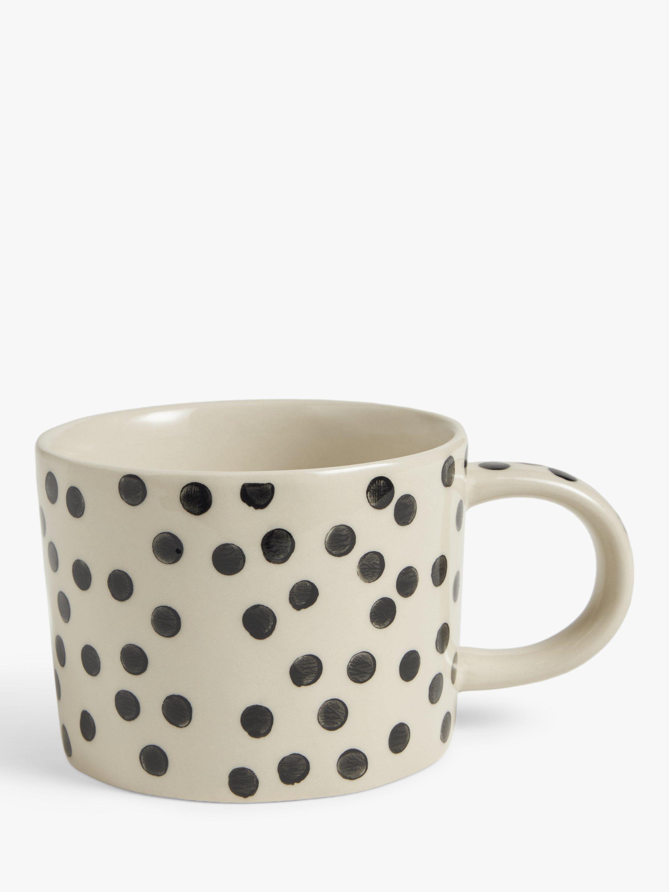 John Lewis Hand Painted Dot Stoneware Mug, 300ml, Black/White