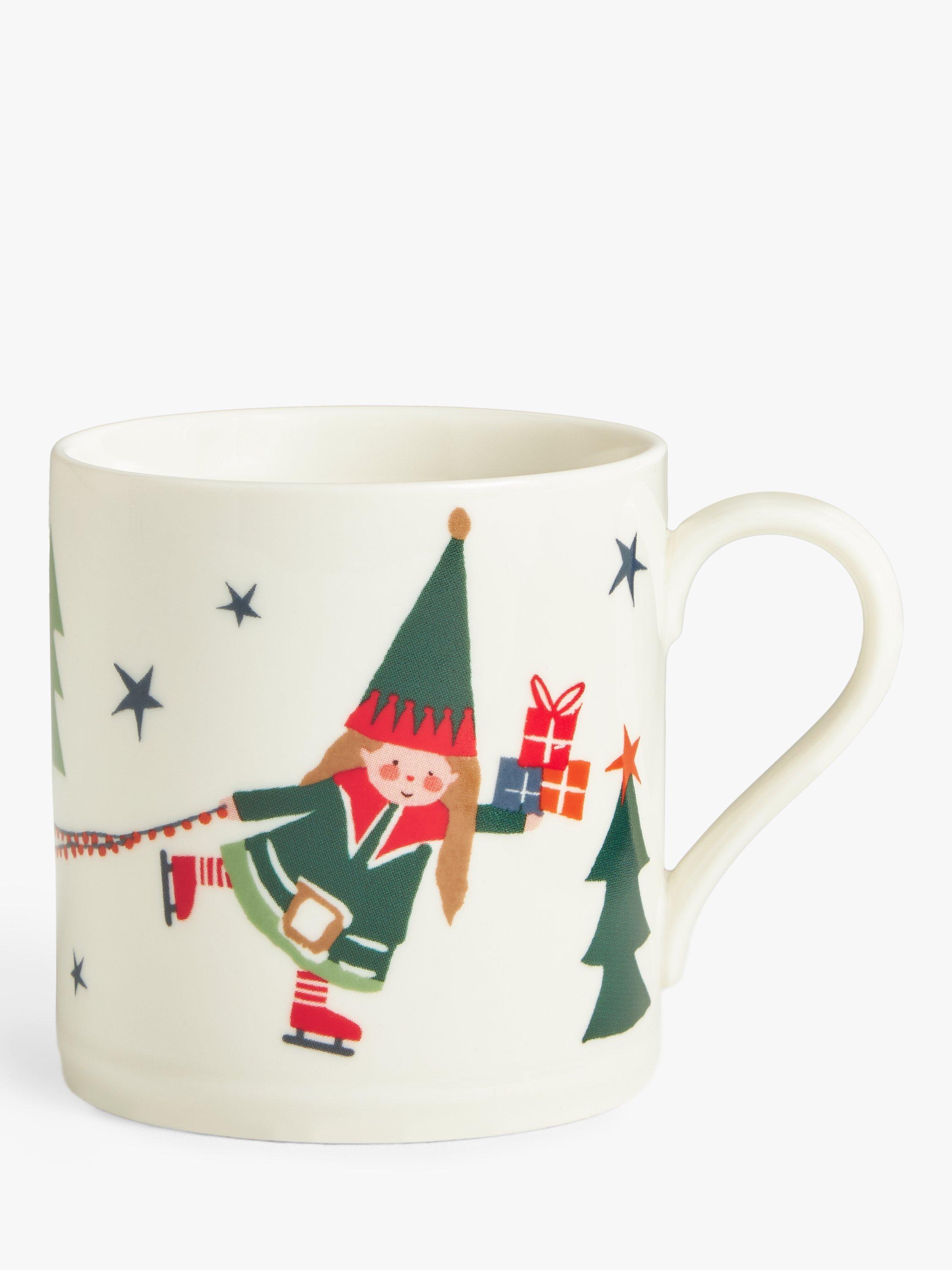 John Lewis Elf Fine China Footed Mug, 300ml, White/Multi