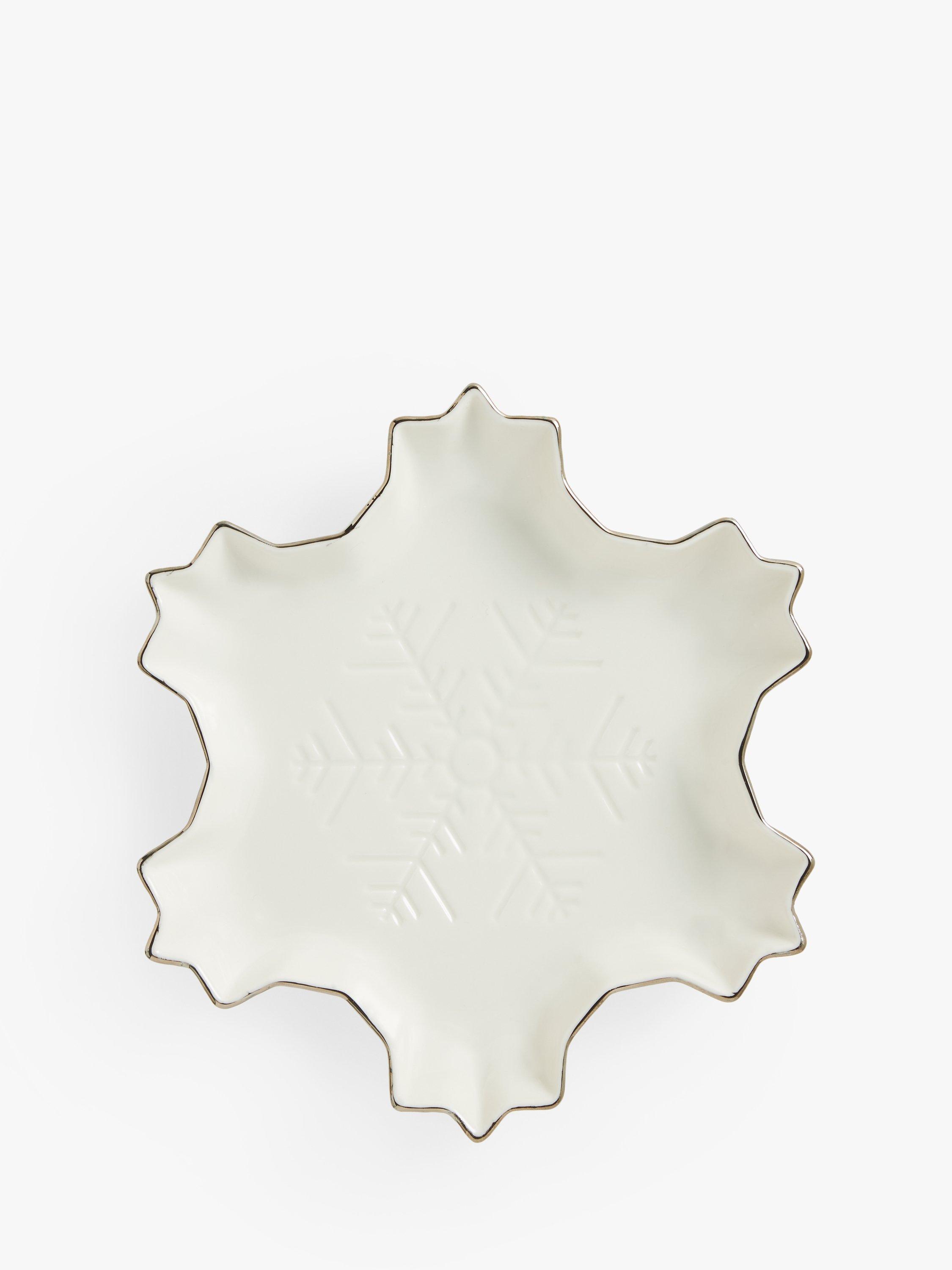 John Lewis Christmas Snowflake Fine China Dish, 18cm, Silver/White