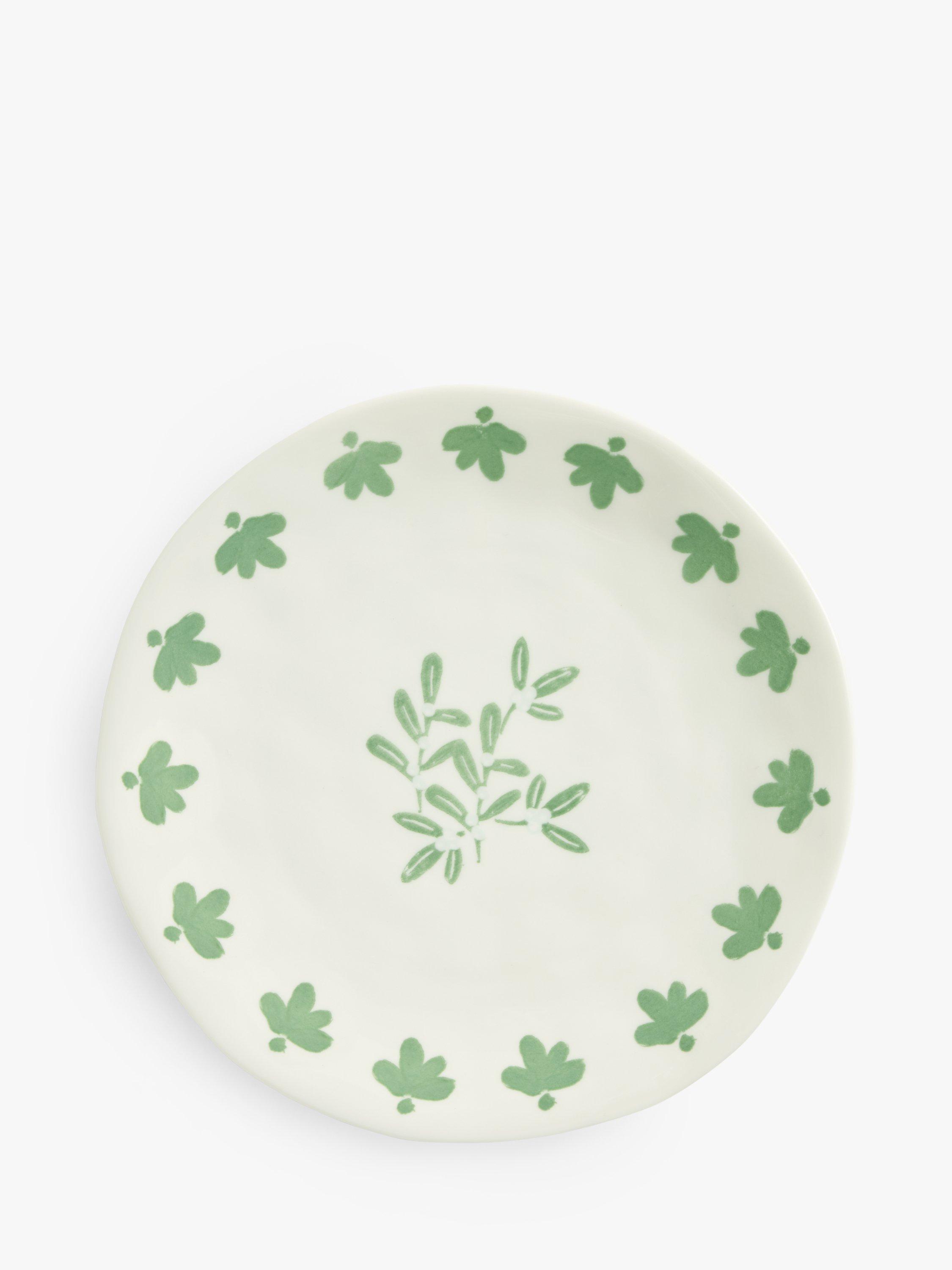 John Lewis Flora Mistletoe Fine China Side Plate, 20cm, Green