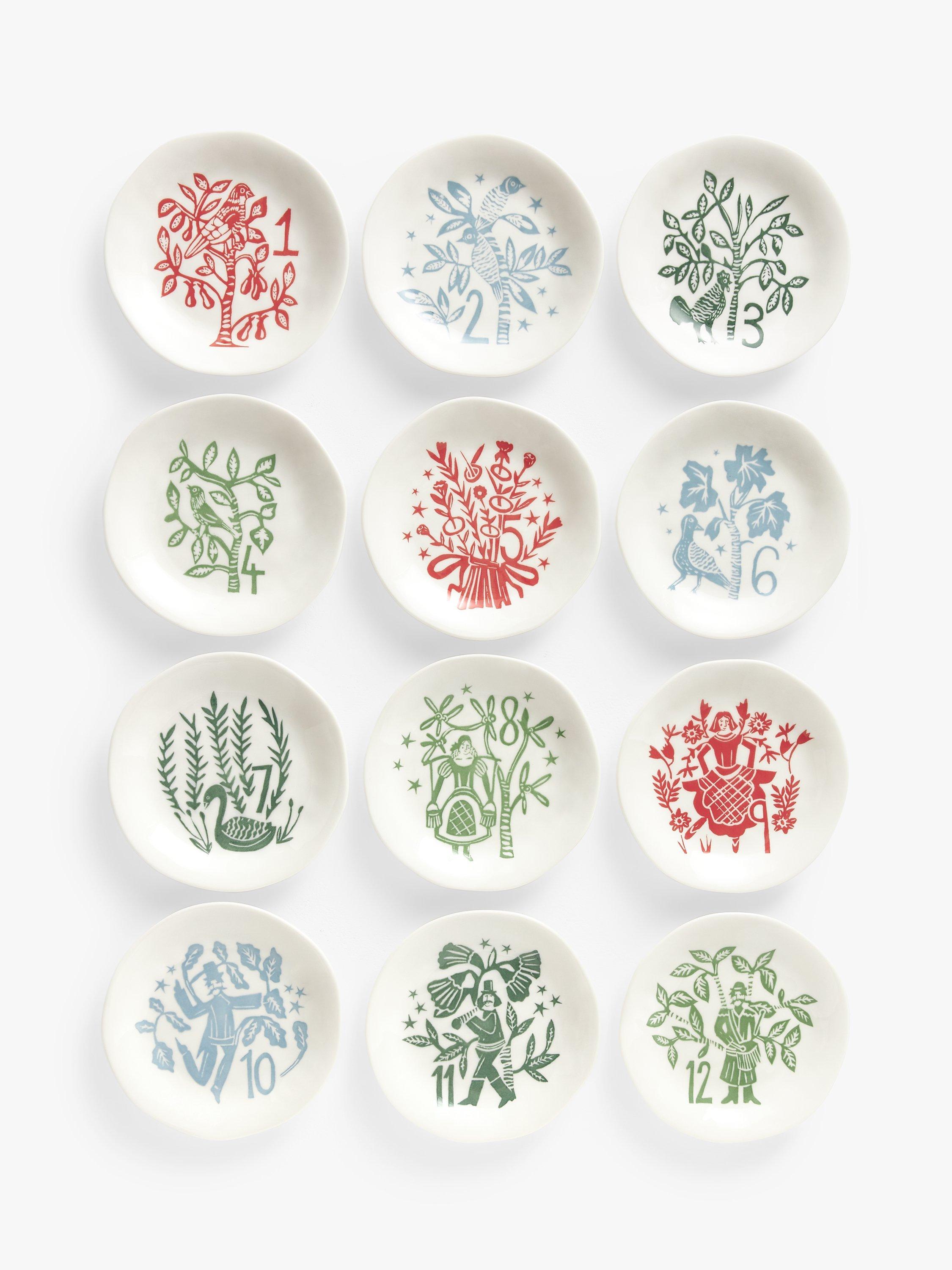 John Lewis Flora 12 Days of Christmas Fine China Plates, Set of 12, Assorted