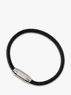 Orelia Plaited Leather Bracelet, Black/Silver, Black/Silver