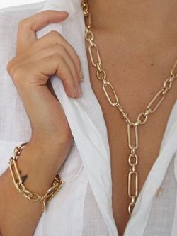 Orelia Rectangular Link T-Bar Bracelet, Pale Gold - view 2, Pale Gold