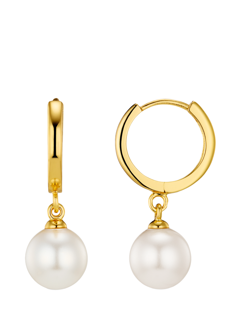 Orelia Pearl Drop Huggie Hoop Earrings, Pale Gold