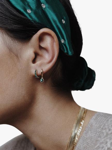 Orelia Swarovski Emerald Pave Huggie Hoop Earrings - view 2, Pale Gold