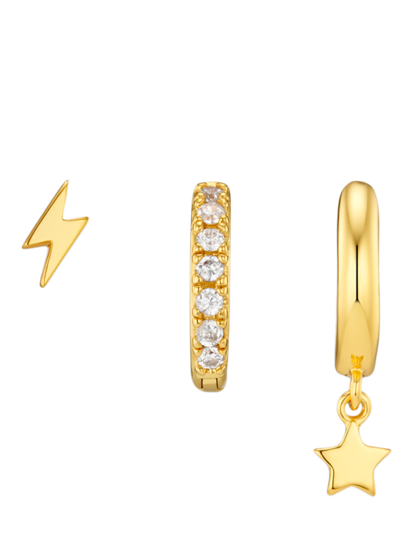 Orelia Lightning and Star Ear Party Earrings, Pale Gold