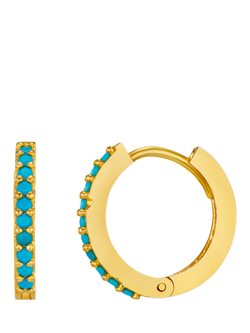 Orelia Mini Turquoise Pave Huggie Hoop Earrings, Pale Gold, Pale Gold