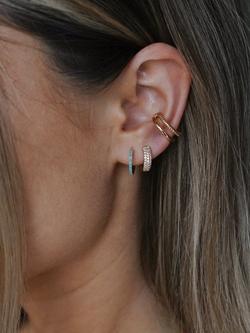 Orelia Mini Turquoise Pave Huggie Hoop Earrings, Pale Gold - view 2, Pale Gold