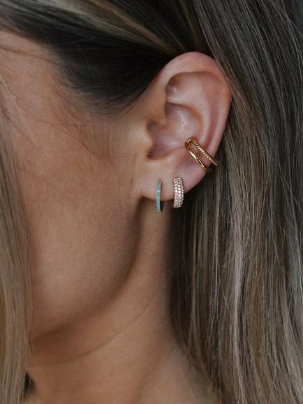Orelia Mini Turquoise Pave Huggie Hoop Earrings, Pale Gold - view 2, Pale Gold