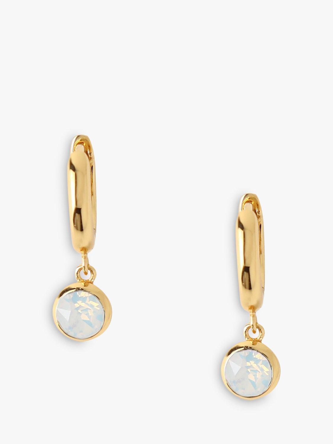 Product image 1 of 2, which shows Orelia Swarovski Opal Drop Huggie Hoop Earrings, Pale Gold