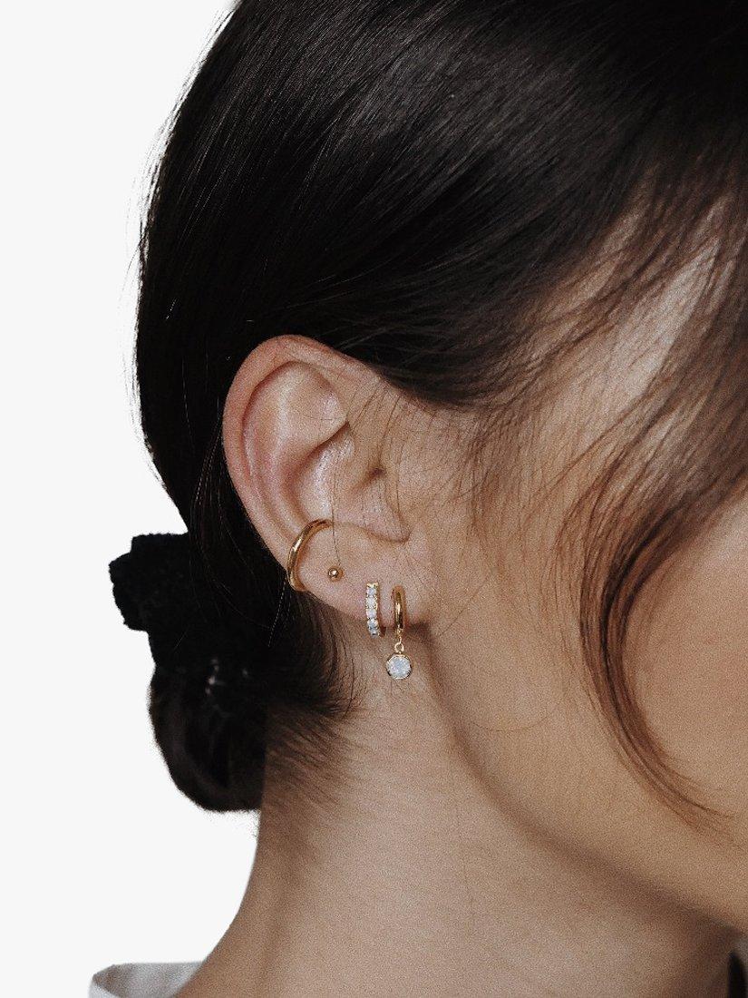 Product image 2 of 2, which shows Orelia Swarovski Opal Drop Huggie Hoop Earrings, Pale Gold