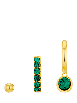 Orelia Swarovski Emerald Ear Party Earrings, Pack of 3, Pale Gold