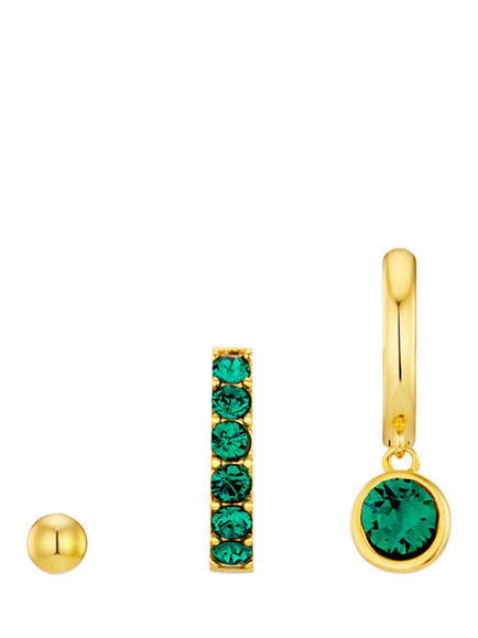 Orelia Swarovski Emerald Ear Party Earrings, Pack of 3, Pale Gold