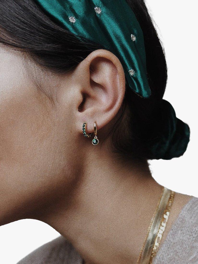 Product image 2 of 2, which shows Orelia Swarovski Emerald Ear Party Earrings, Pack of 3, Pale Gold