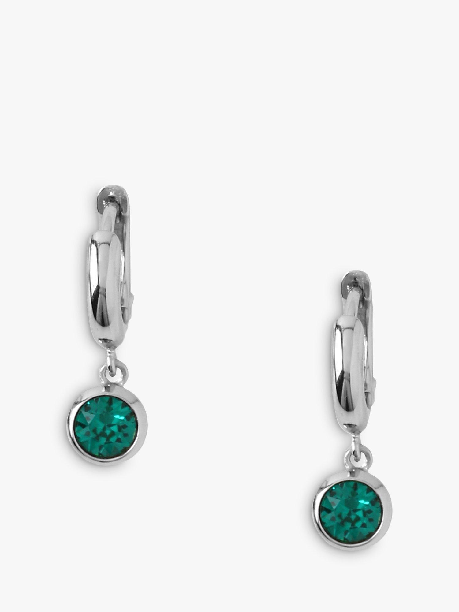 Product image 1 of 2, which shows Orelia Swarovski Emerald Drop Huggie Hoop Earrings, Silver