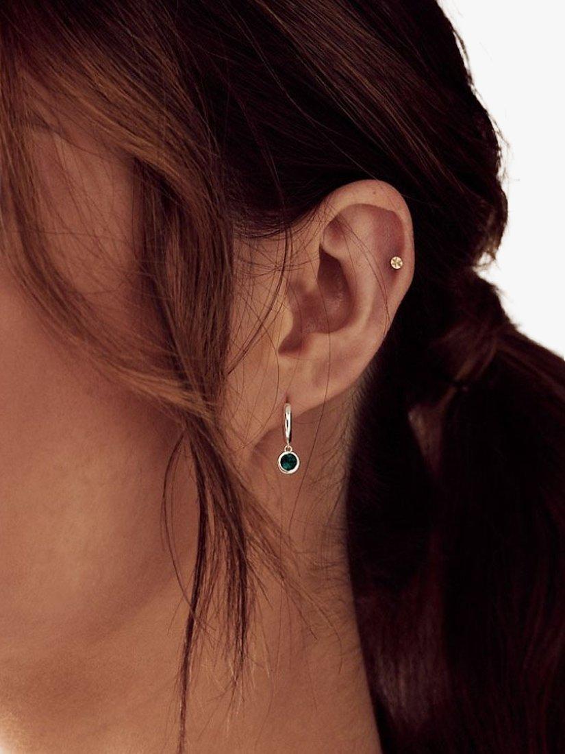 Product image 2 of 2, which shows Orelia Swarovski Emerald Drop Huggie Hoop Earrings, Silver