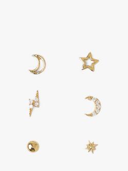 Orelia Celestial Ear Party Stud Earrings, Pack of 6, Pale Gold, Pale Gold