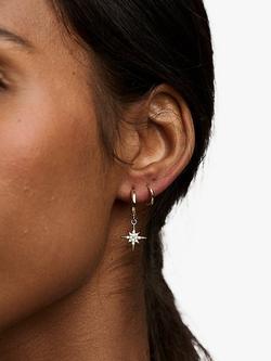 Orelia Crystal Star Drop Huggie Hoop Earrings, Pale Gold - view 2, Pale Gold