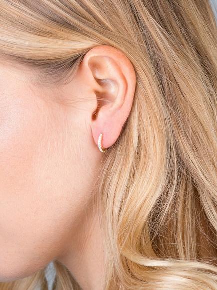 Orelia Mini Pave Huggie Hoop - view 2, Pale Gold