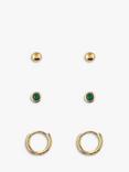 Orelia Swarovski Emerald Stud & Hoop Earrings, Pack of 3, Pale Gold