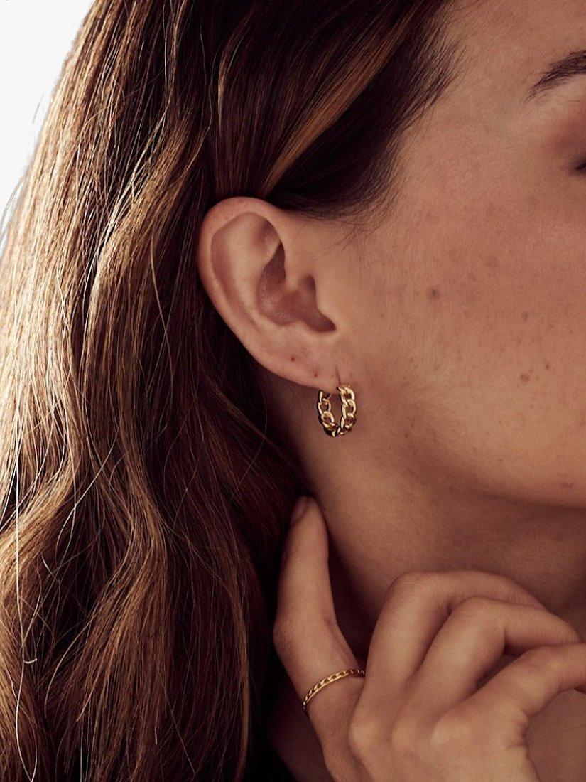 Product image 2 of 2, which shows Orelia Chain Huggie Hoop Earrings, Pale Gold