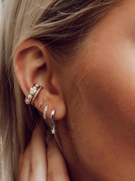 Orelia Lightning & Star Ear Party Earrings, Set of 3, Silver - view 2, Silver