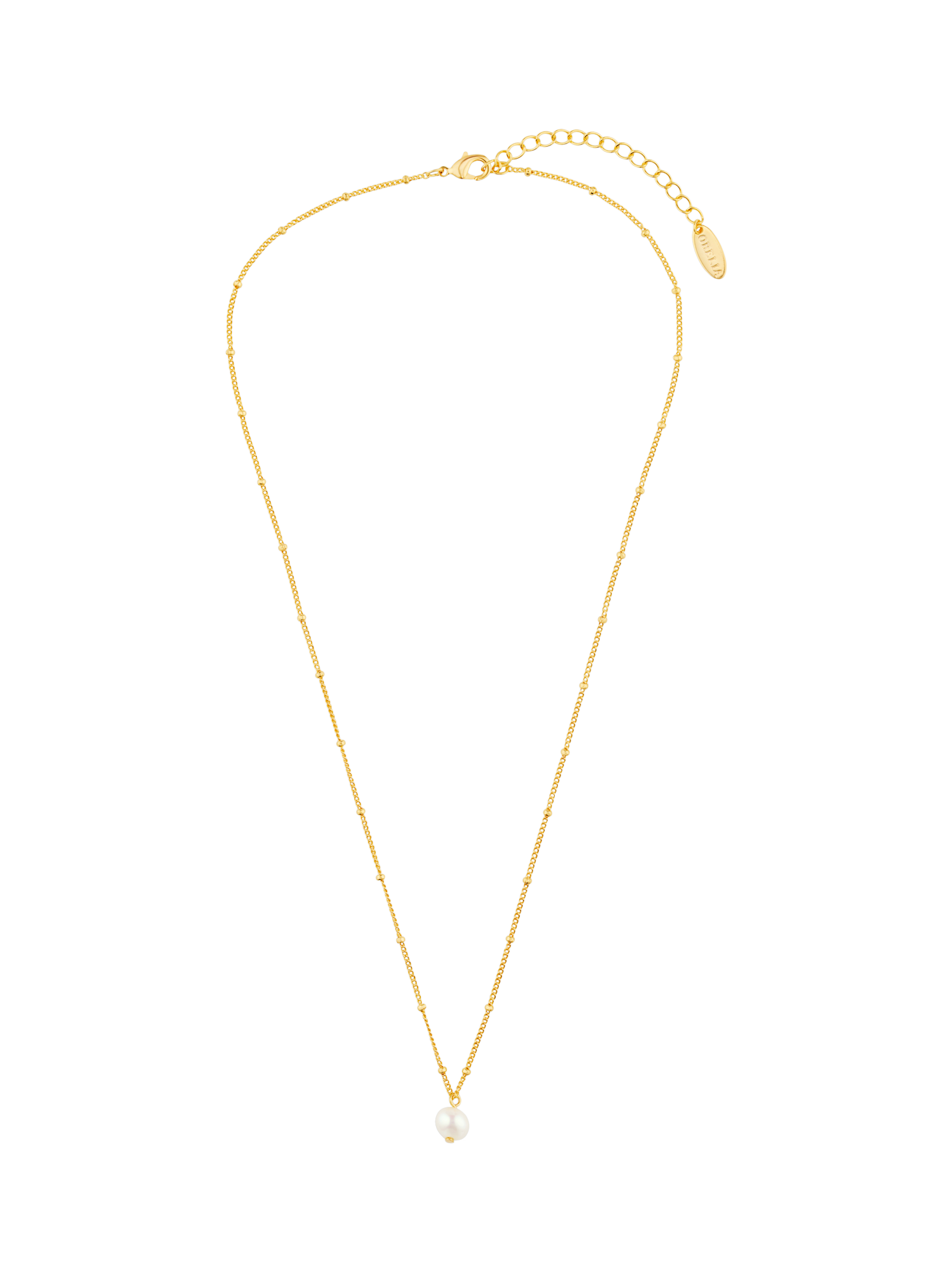 Product image 1 of 3, which shows Orelia Pearl Drop Ditsy Necklace, Gold