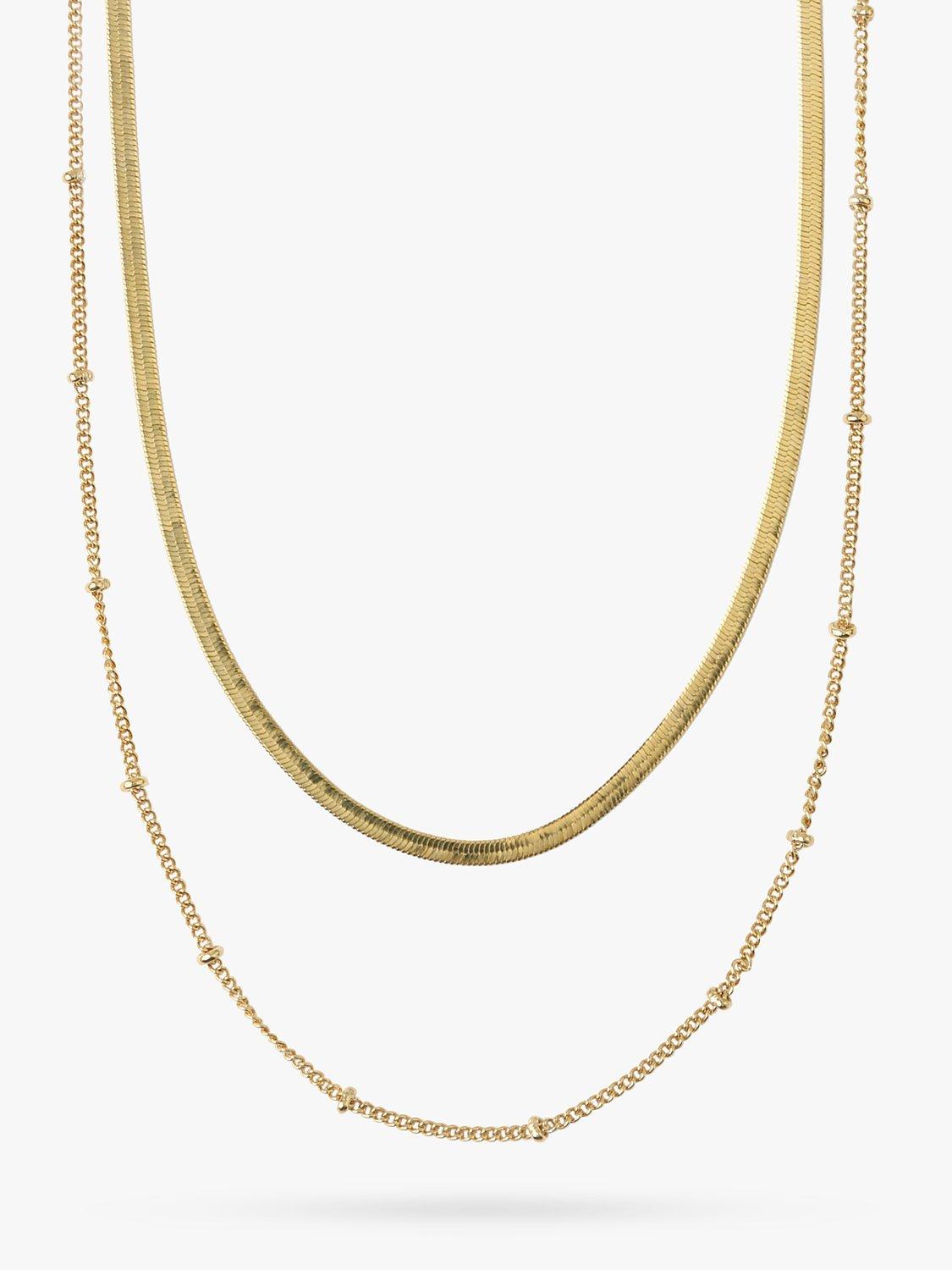 Product image 1 of 2, which shows Orelia Satellite & Snake Layered Chain Necklace, Pale Gold