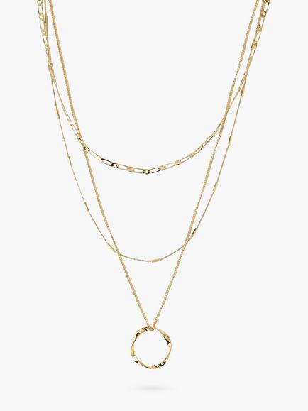 Orelia Open Circe Three Row Necklace, Pale Gold