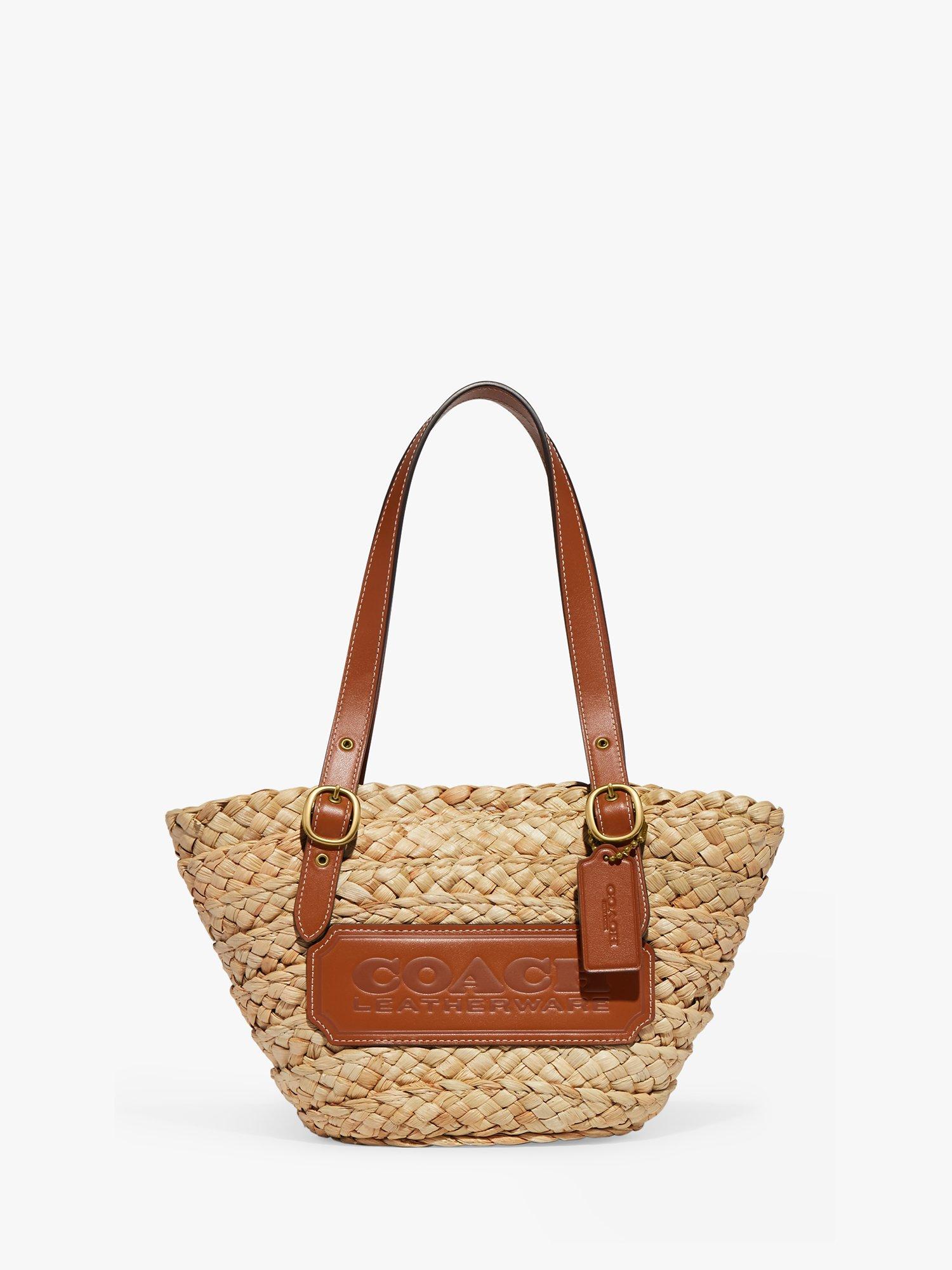 Coach Straw Small Tote Bag, Natural/Amber