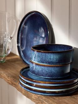 John Lewis Romy Reactive Glaze Stoneware Dinnerware Set, 12 Piece - view 2, Blue Indigo