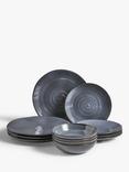 John Lewis Swirl Stoneware Dinnerware Set, 12 Piece, Dark Blue