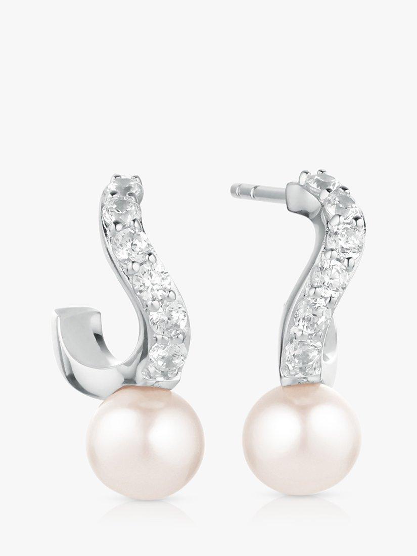 Product image 1 of 1, which shows Sif Jakobs Jewellery Ponza Creolo Piccolo Freshwater Pearl and Cubic Zirconia Drop Earrings, Silver